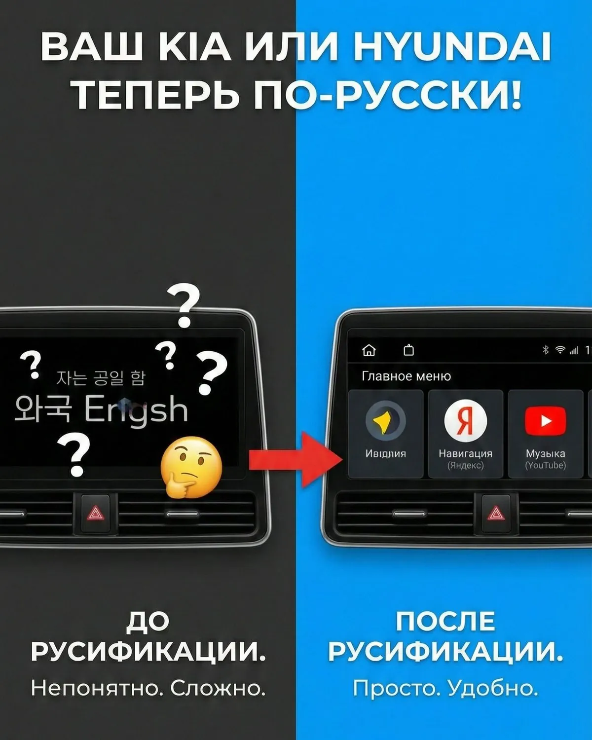 Kia и Hyundai из Кореи: русификация меню и навигации